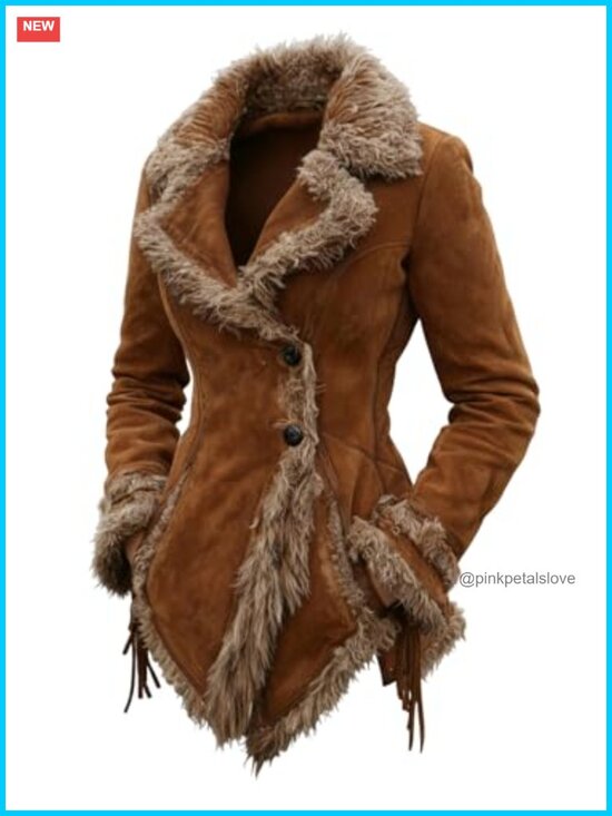Jackets & Blazers - Vintage Faux Suede Jacket with Faux Fur Collar Slim Fit Aviator Style Casual
